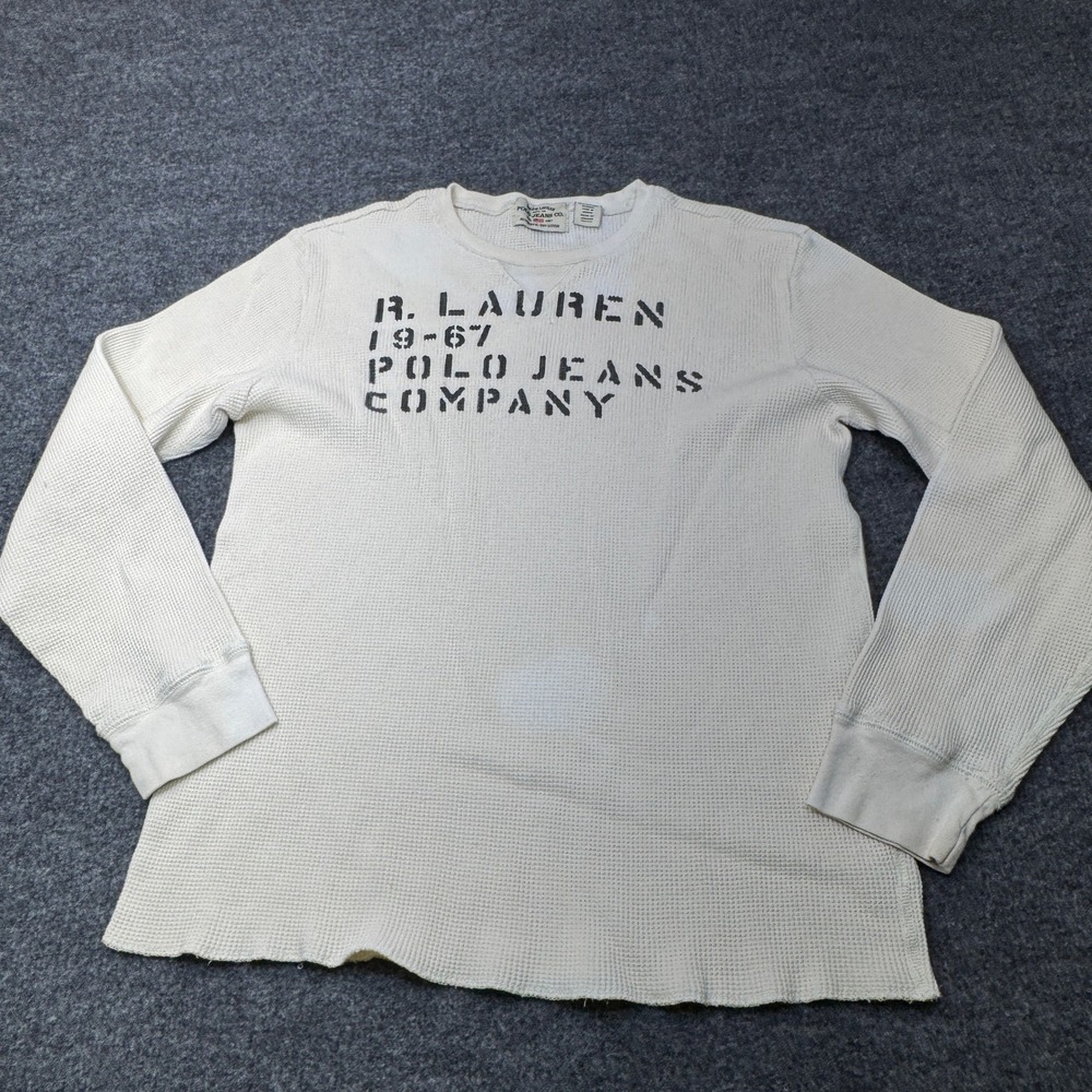 Polo Jeans Co Ralph Lauren Thermal Mens Large White Stencil Graphic Waffle Knit